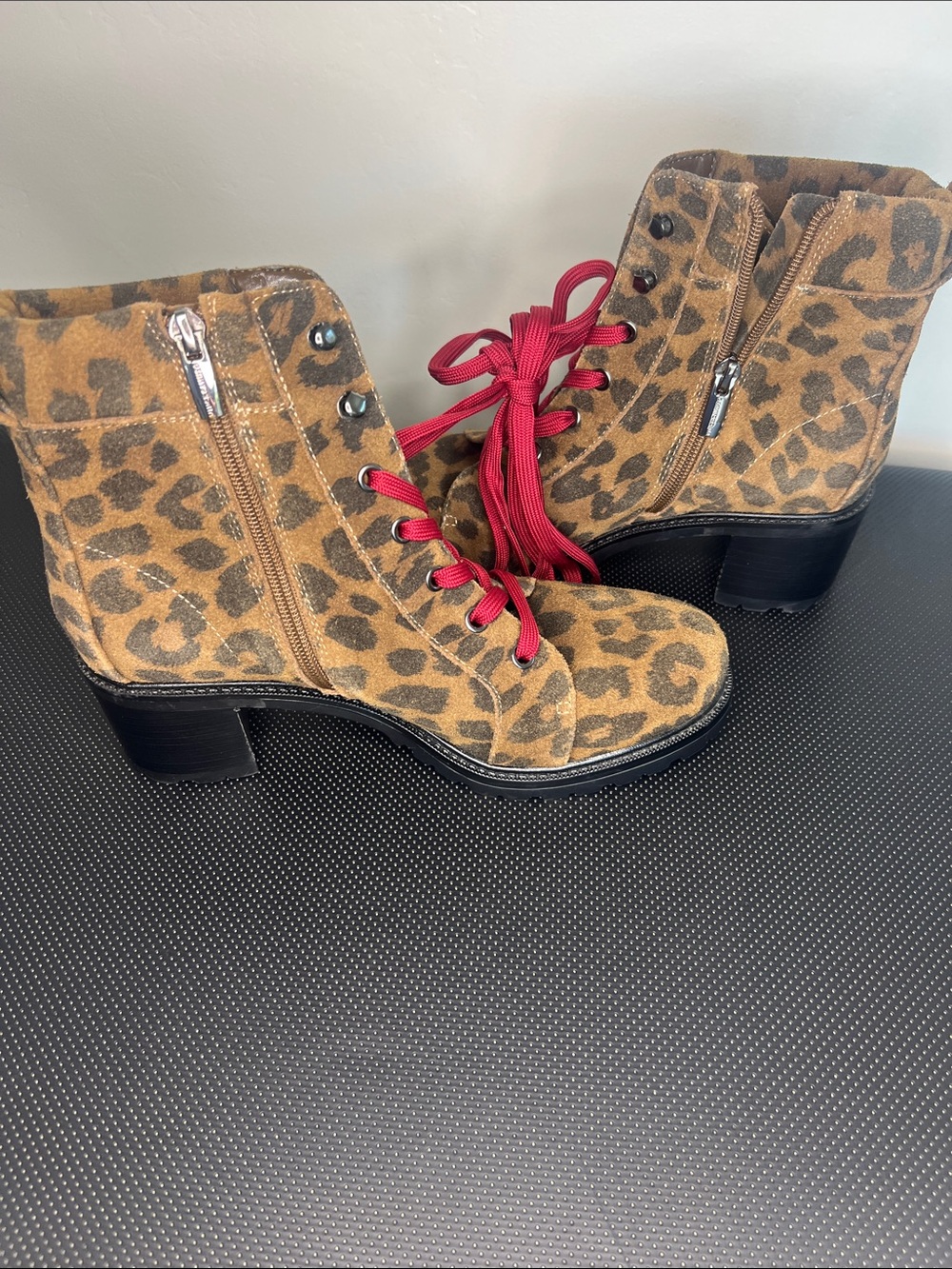 Vince Camuto Leopard-Print Lace-Up Boots with Red Laces - Picture 8 of 9